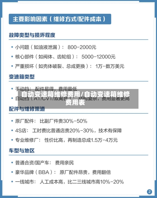 自动变速箱维修费用/自动变速箱维修费用表-第3张图片