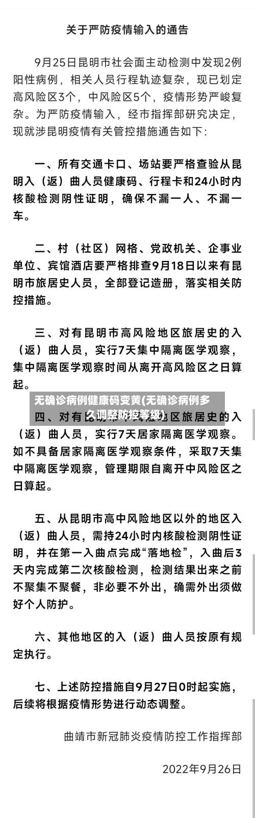 无确诊病例健康码变黄(无确诊病例多久调整防控等级)
