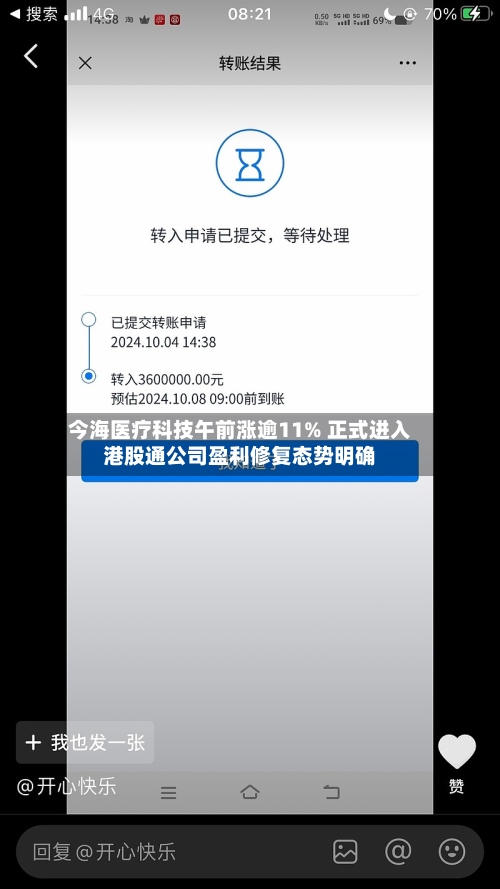 今海医疗科技午前涨逾11% 正式进入港股通公司盈利修复态势明确-第3张图片
