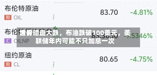 世界油价暗盘大跌	，布油跌破100美元，美联储年内可能不只加息一次-第1张图片