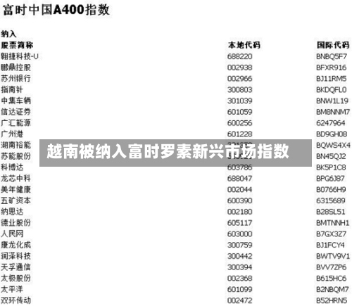 越南被纳入富时罗素新兴市场指数