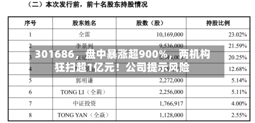 301686，盘中暴涨超900%，两机构狂扫超1亿元！公司提示风险-第2张图片