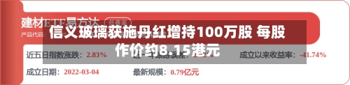 信义玻璃获施丹红增持100万股 每股作价约8.15港元-第2张图片