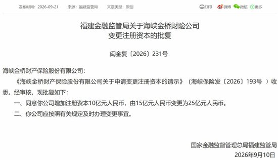 海峡保险10亿增资就位！董事长转任总经理，福建投资集团指派“新帅”后又成控制类股东